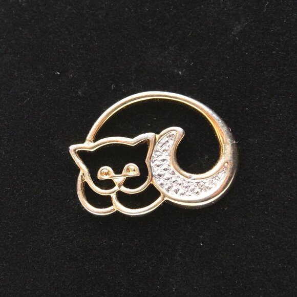 Vintage AVON Gold and Silver Tone Cat Brooch - Picture 1 of 4